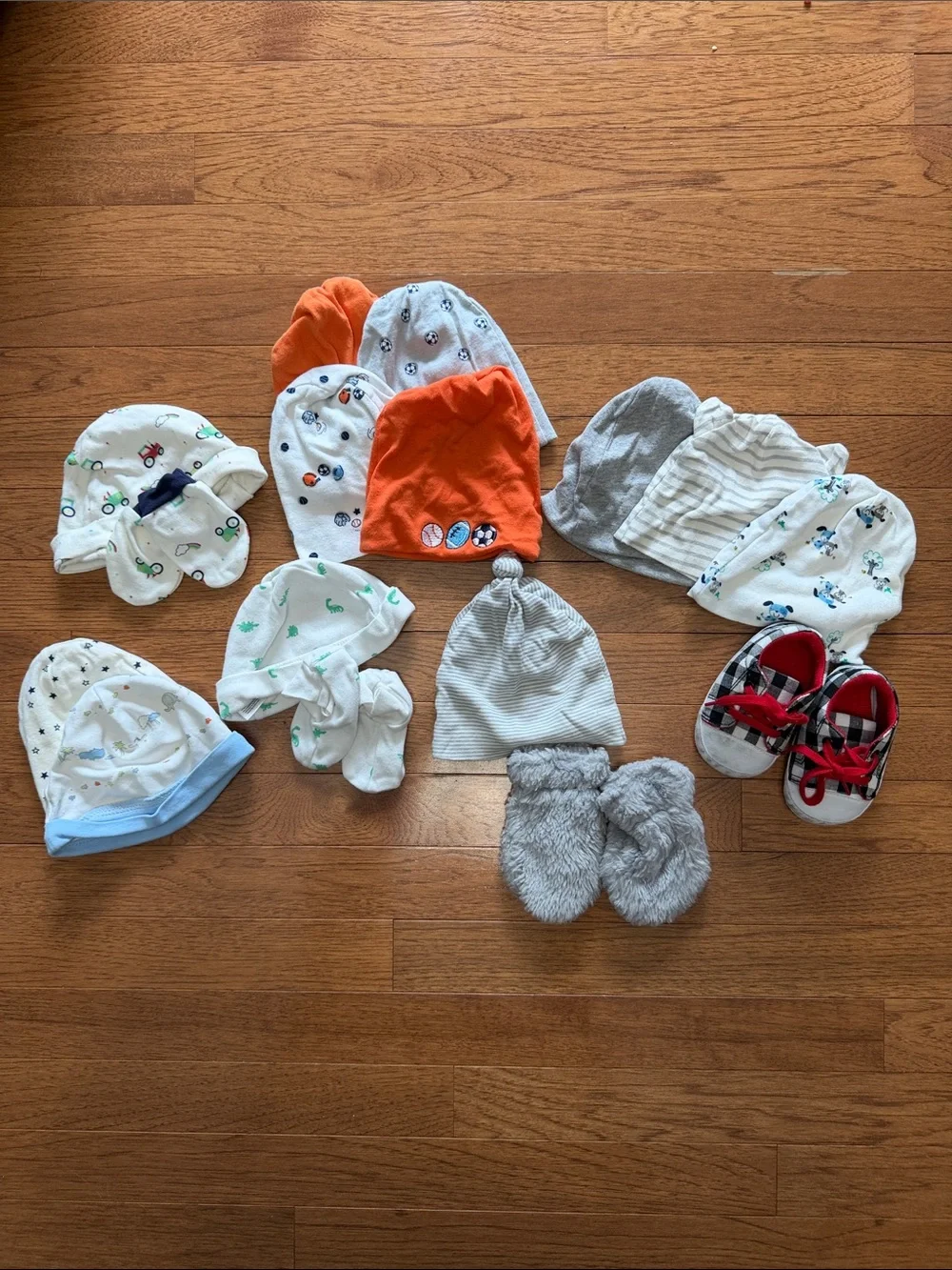 Kids Beanie and Booties Set - Orange, Gray, White